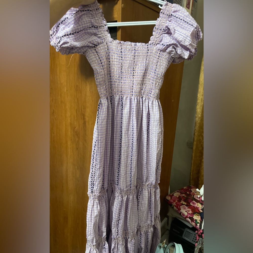 Gorgeous Gingham Plaid Picnic Twirl Dress in Lilac Purple